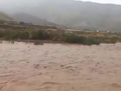 طغیان رودخانه فصلی گوربند شهرستان میناب
