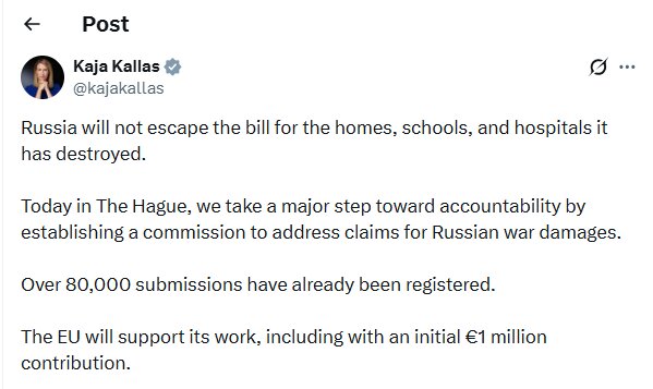 «کالاس» از تأسیس کمیسیون رسیدگی به خسارات جنگی علیه روسیه خبر داد