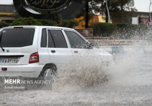 بارش شدید باران در منطقه چاهکیچی دلگان