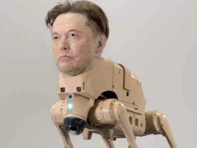 نمایش هنری عجیب: سگهای رباتیک با سر ایلان ماسک و مارک زاکربرگ! /عکس