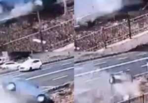 ببینید | فاجعه در جاده؛ لحظه سقوط خودرو به کانال زهکشی