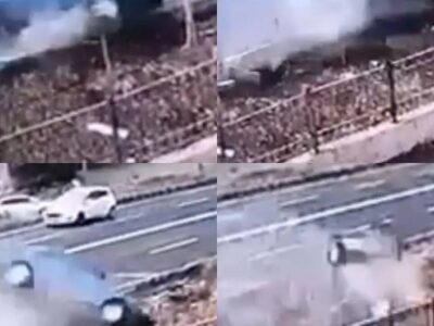 ببینید | فاجعه در جاده؛ لحظه سقوط خودرو به کانال زهکشی