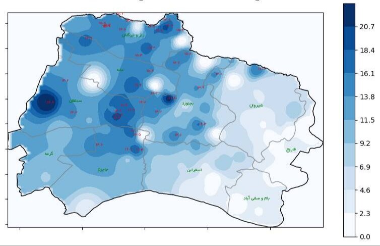 ثبت بیشترین بارش و نوسان دمایی در خراسان شمالی طی هفته گذشته