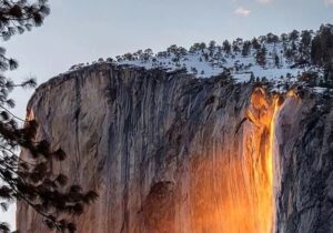 ببینید | آتش در آبشار! پدیده خیره‌کننده «آبشار آتشین» یوسمیتی